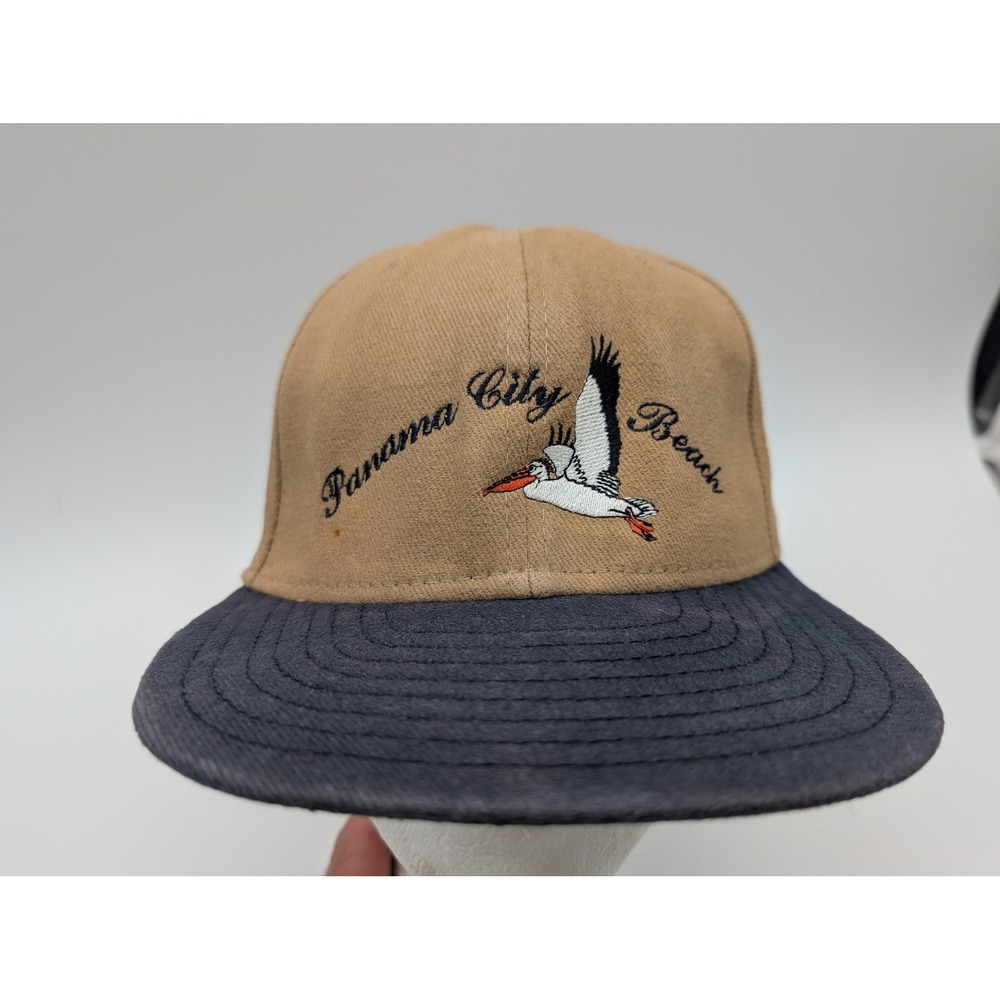 Vintage New Era Panama City Beach Pelican Hat Tan Navy Two Tone Souvenir Cap
